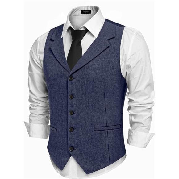 Men's Suit Vests Slim Fit Waistcoat Formal Vest Blue - Picture 1 of 6